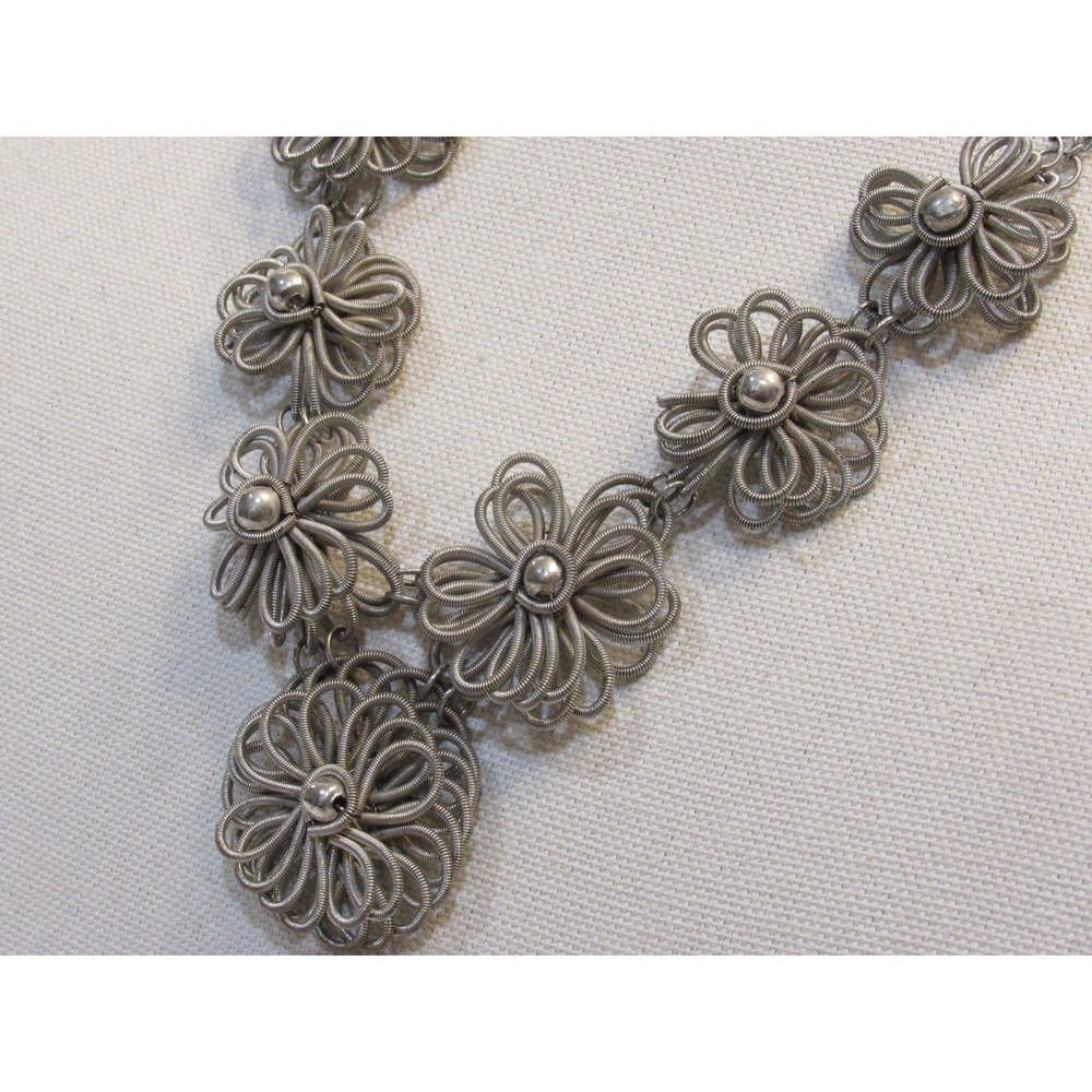 Silver Daisy Coil Wire Bib‎ Necklace Maximalist Whimsigoth Abstract Artisan Boho